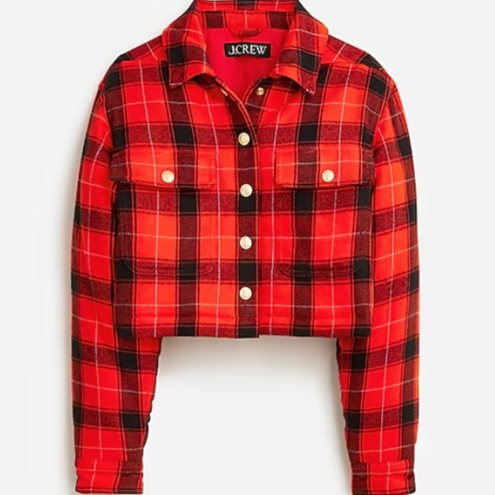 J. Crew Cropped Puffer Jacket in Buffalo Plaid
